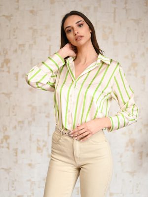 Πουκαμίσο Ριγέ Μπεζ - Λαχανί