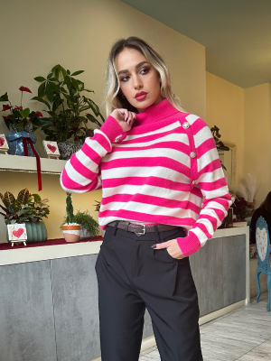 Μπλούζα Πλεκτή Ριγέ Φούξια