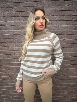Μπλούζα Πλεκτή Ριγέ Μπεζ