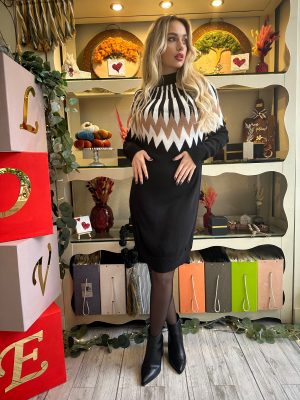 Μπλουζοφόρεμα Πλεκτό Μαύρο με Μοτίβο