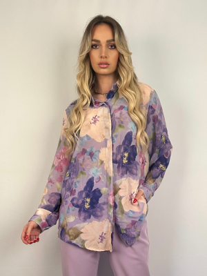 Πουκάμισο Φλοράλ Μωβ